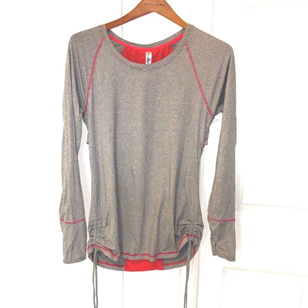 Kyodan Gray striped L coral pink Long Sleeve shirt orange Top running Grey Large